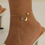 Moon Layered Anklet Set Heart Anklets Bohemian Leg Chain Foot Jewelry