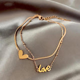 Double-Layer Titanium Steel Love Ankle Chain For Woman