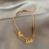 Double-Layer Titanium Steel Love Ankle Chain For Woman