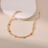 Colored Zircon Double Layer Paperclip Chain Anklets for Women