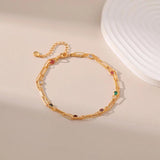 Colored Zircon Double Layer Paperclip Chain Anklets for Women