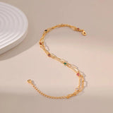 Colored Zircon Double Layer Paperclip Chain Anklets for Women