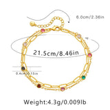 Colored Zircon Double Layer Paperclip Chain Anklets for Women