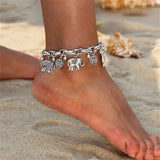 Vintage Elephant Anklet Bracelet Charms Heart Pendant Foot Chain Ankle Jewelry