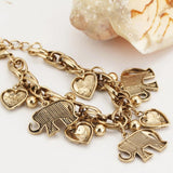 Vintage Elephant Anklet Bracelet Charms Heart Pendant Foot Chain Ankle Jewelry