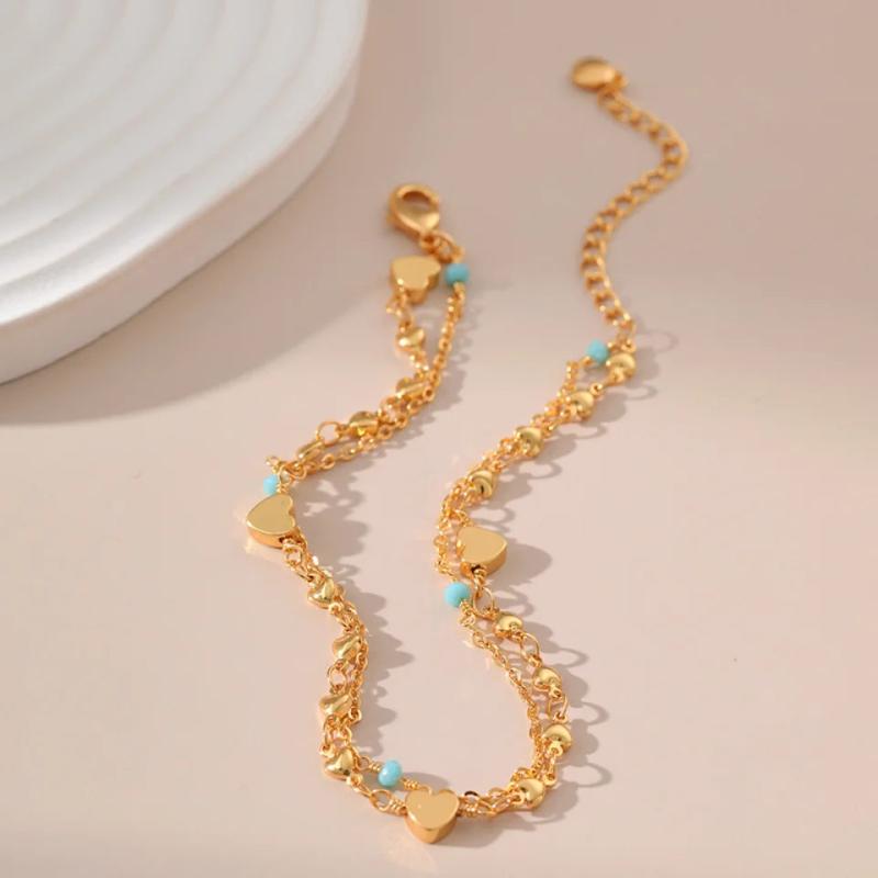 Geometric Double Layer Love Anklets Women Jewelry Beach Anklet
