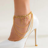 Rhinestone Cross Pendant Anklet for Women Sandals