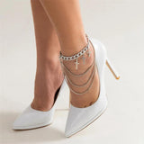 Rhinestone Cross Pendant Anklet for Women Sandals