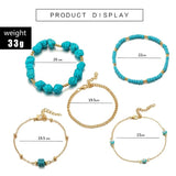 Boho Natural Stone Anklet Set Beaded Eyes Bracelet Beach Jewelry A03503