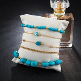 Boho Natural Stone Anklet Set Beaded Eyes Bracelet Beach Jewelry A03503