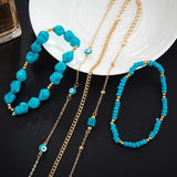 Boho Natural Stone Anklet Set Beaded Eyes Bracelet Beach Jewelry A03503