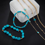 Boho Natural Stone Anklet Set Beaded Eyes Bracelet Beach Jewelry A03503