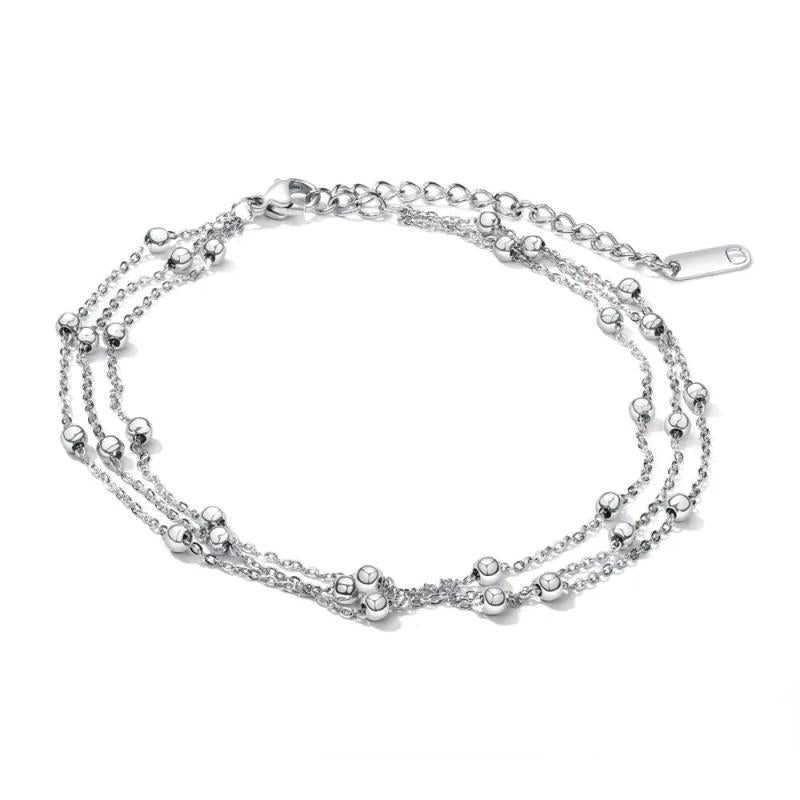 Multi-Layer Beads Anklet Women Stainless Steel Charm Foot Jewelry