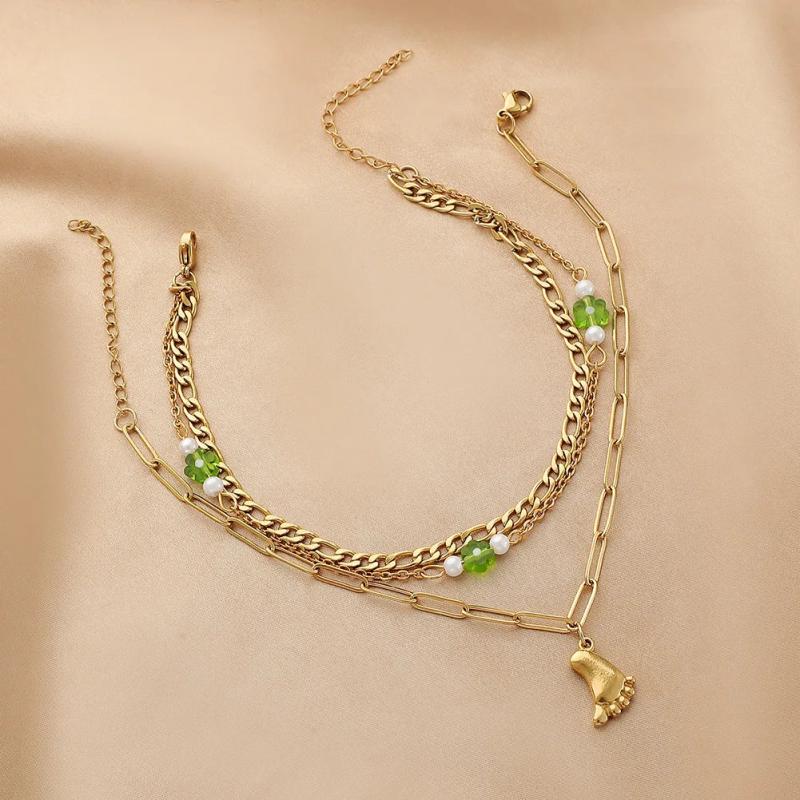 Stainless Steel Pearl Multilayer 18K Plated Anklet