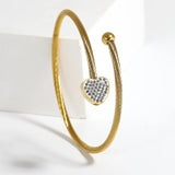 Stainless Steel Heart Cuff Bracelet Bangle with Zircon