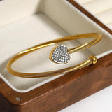 Stainless Steel Heart Cuff Bracelet Bangle with Zircon