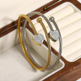 Stainless Steel Heart Cuff Bracelet Bangle with Zircon
