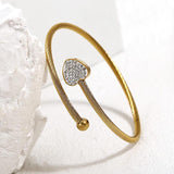 Stainless Steel Heart Cuff Bracelet Bangle with Zircon