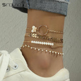 Sindlan 4Pcs Boho Shell Anklet Bracelet Set Summer Jewelry