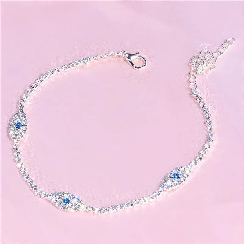 Evil Eye Rhinestone Ankle Bracelet for Women Beach Anklet Jewelry