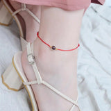 Hand-woven Garnet Anklet, Red Rope, Adjustable Size
