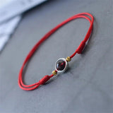 Hand-woven Garnet Anklet, Red Rope, Adjustable Size