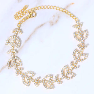 Stonefans Rhinestone Leaf Anklet Bracelets for Beach Women