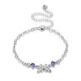Garilina Inlaid Purple CZ Silver Anklet AB2050