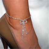 Rhinestone Bow Long Thingle Foot Chain Ultra Flash Crystal Ankle Chain