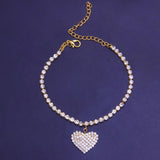Stonefans Rhinestone Chain Heart Charm Anklet for Women