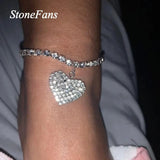 Stonefans Rhinestone Chain Heart Charm Anklet for Women