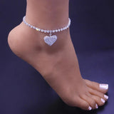 Stonefans Rhinestone Chain Heart Charm Anklet for Women