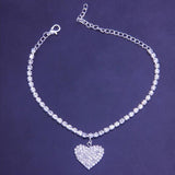 Stonefans Rhinestone Chain Heart Charm Anklet for Women