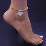 Stonefans Rhinestone Chain Heart Charm Anklet for Women