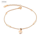 Heart Cube Charm Anklets Rose Stainless Steel Foot Bracelet VA19040