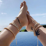 Vintage Golden Cuba Link Chain Anklet Men Women Barefoot Foot Jewelry