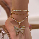 Stonefans Butterfly Anklet Double layer Tennis Chain Bracelet