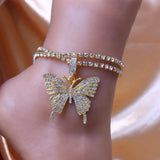 Stonefans Butterfly Anklet Double layer Tennis Chain Bracelet