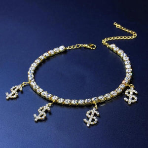 Rhinestone US Dollar Pendant Charms Anklet Foot Chain Jewelry
