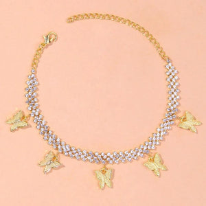 Stonefans Ins Butterfly Anklet Rhinestone Charm Foot Chain Beach Accessories