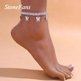 Stonefans Ins Butterfly Anklet Rhinestone Charm Foot Chain Beach Accessories