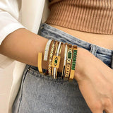 Stainless Steel Evil Eyes Crystal Bangle Bracelets for Women