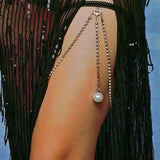 Bohemian Rhinestones Leg Chain Pearl Pendants Thigh Harness