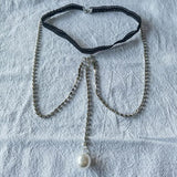 Bohemian Rhinestones Leg Chain Pearl Pendants Thigh Harness