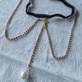 Bohemian Rhinestones Leg Chain Pearl Pendants Thigh Harness