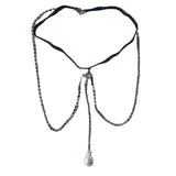 Bohemian Rhinestones Leg Chain Pearl Pendants Thigh Harness