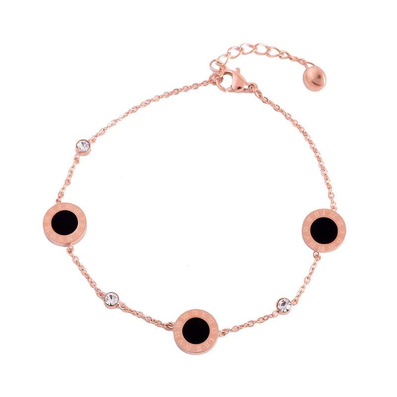 Stainless Steel Chain Anklets Roman Numerals Ceramic Charm Crystal