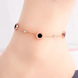 Stainless Steel Chain Anklets Roman Numerals Ceramic Charm Crystal