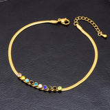 Gems Anklet Flat Chain for Women Plated Rhinestone Adjustable