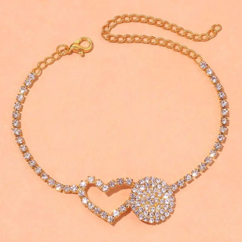 Heart Rhinestone Anklet with Dollar Sign Charm